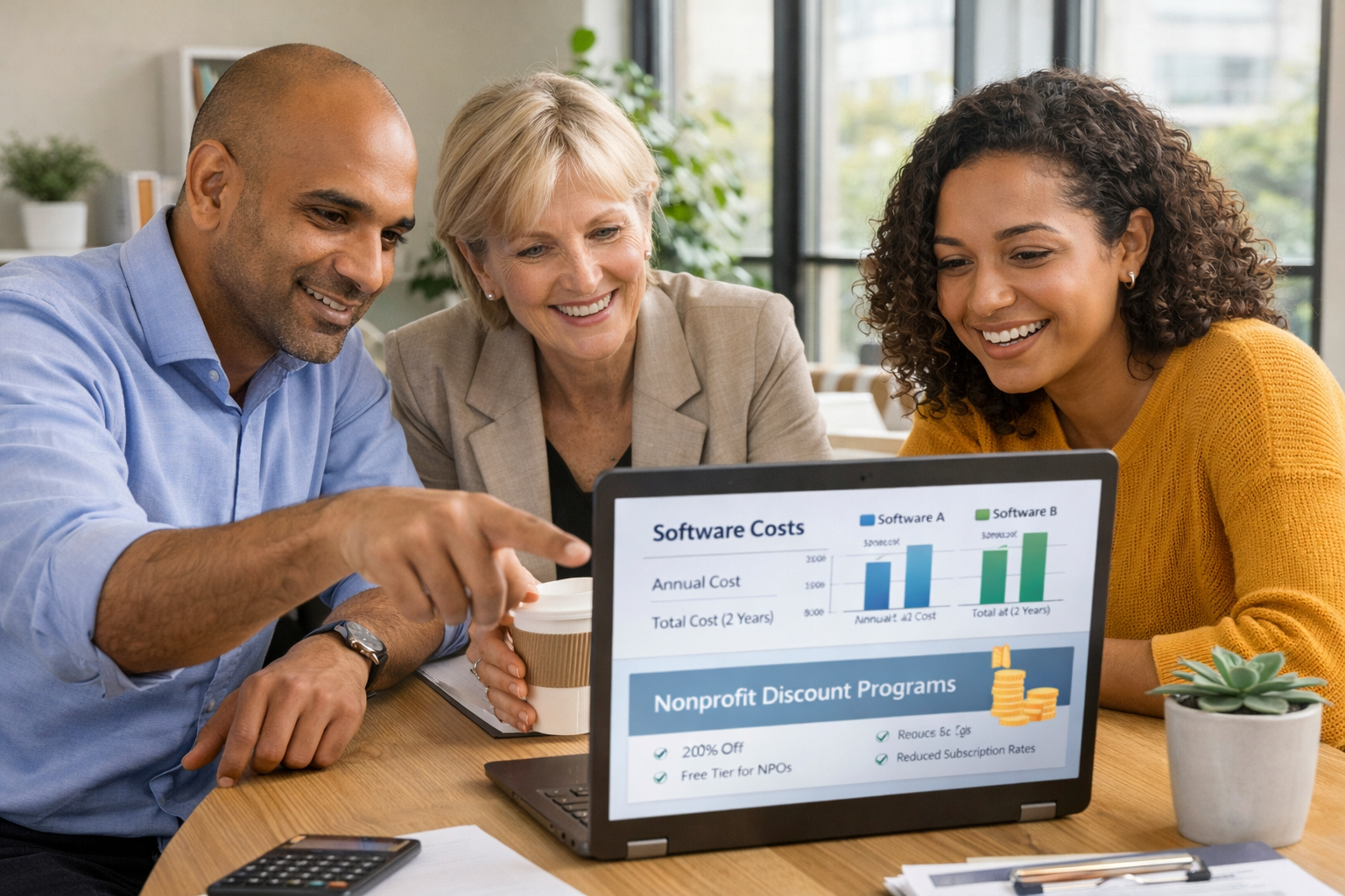 Nonprofit staff reviewing discounted software options through nonprofit vendor programs
