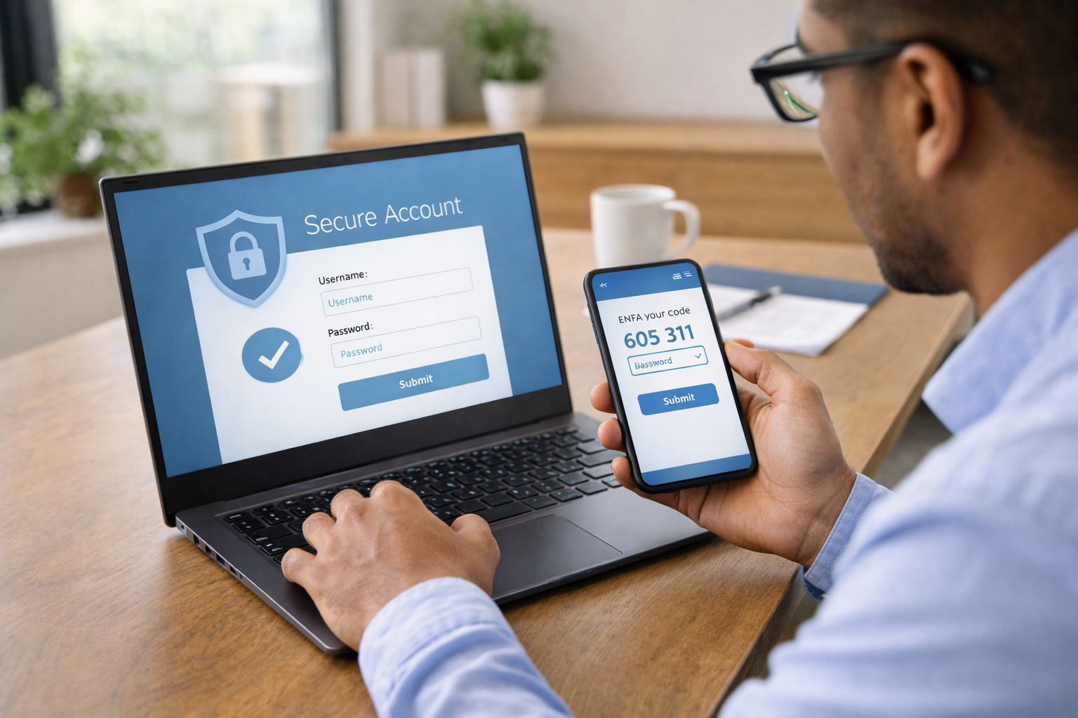 User entering multi-factor authentication code on smartphone to securely access nonprofit system