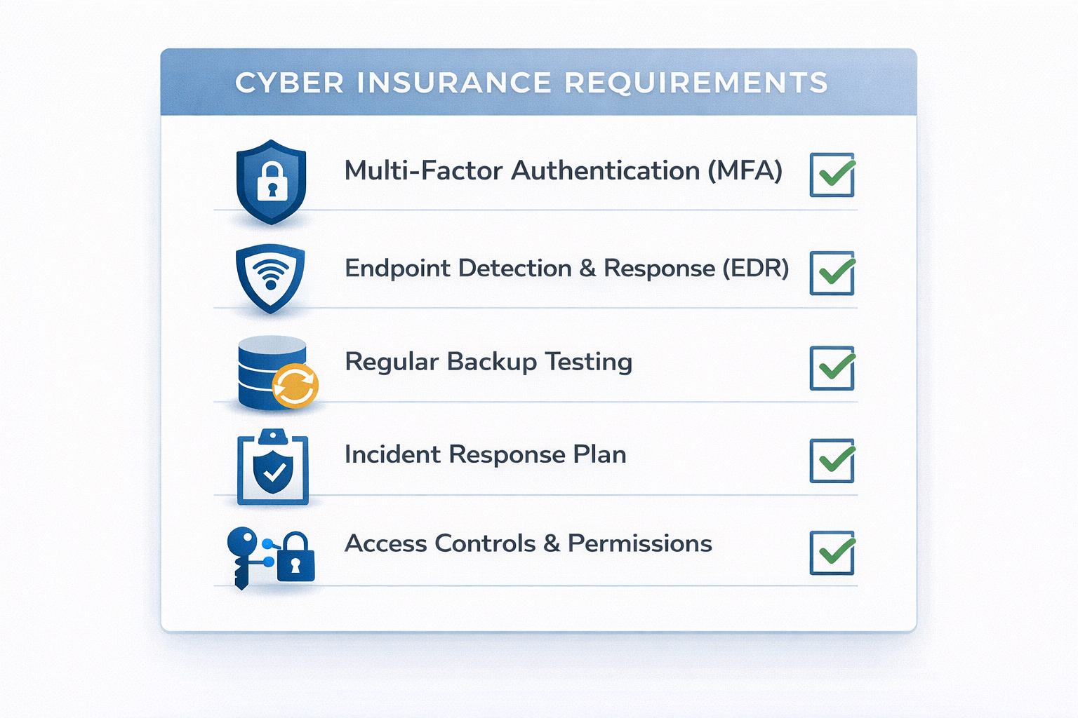 Cyber insurance checklist for CPA firms including MFA backups and security controls