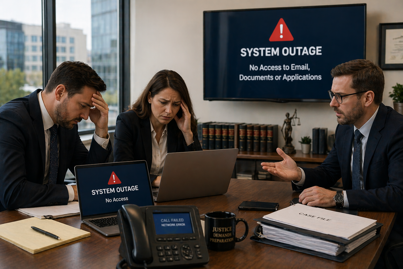 Law firm experiencing system outage requiring immediate IT support response
