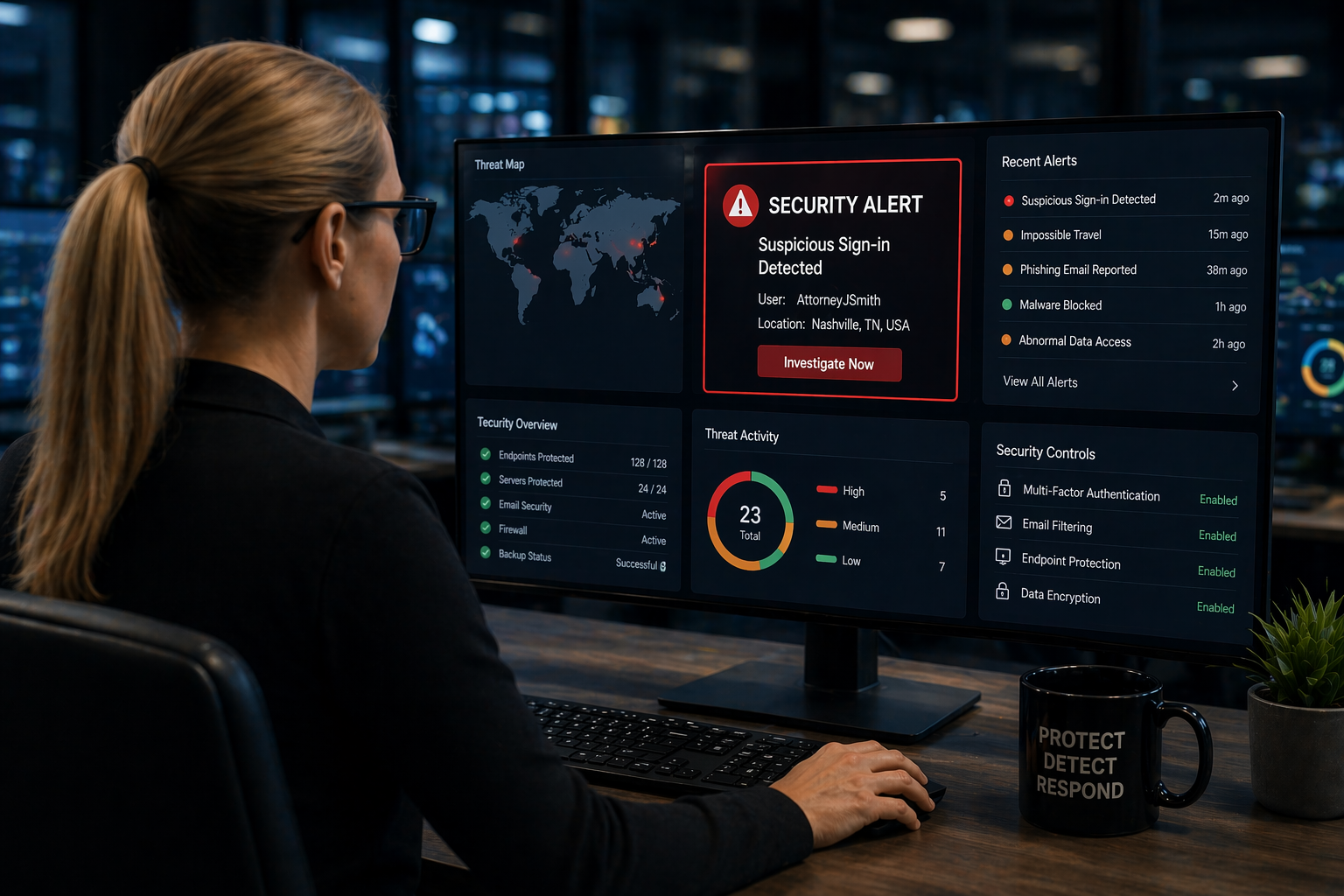 IT security monitoring responding quickly to threats in a law firm environment